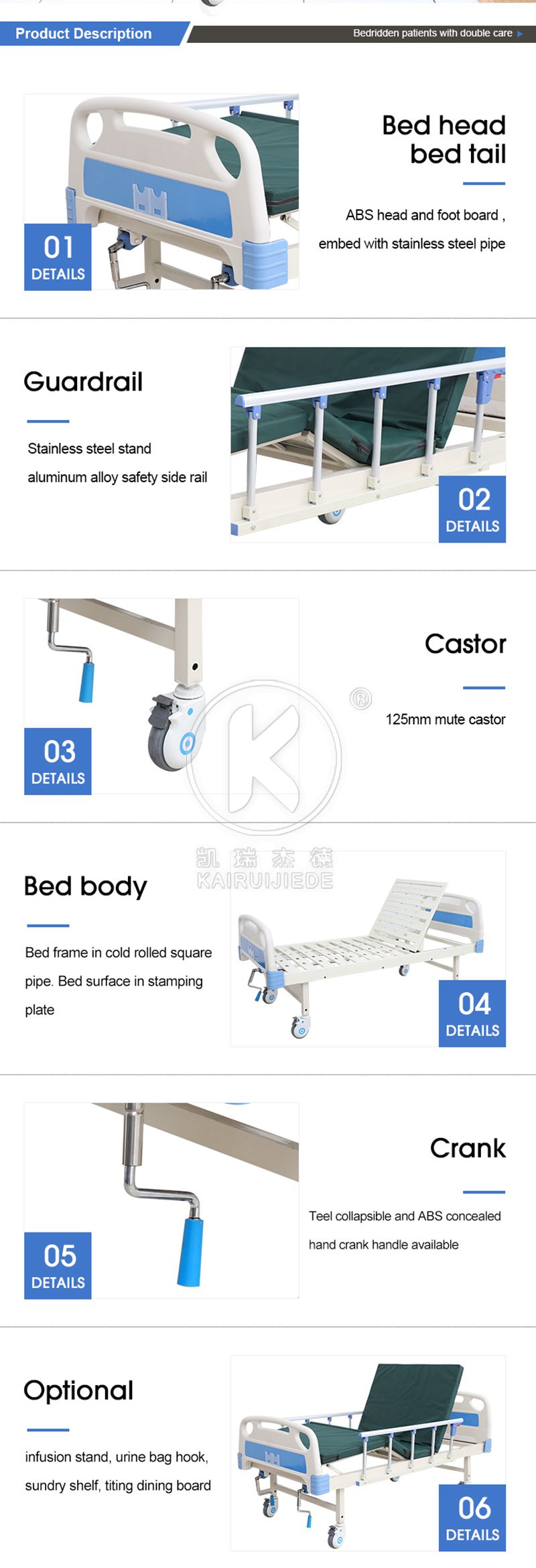 Manual two function hospital bed